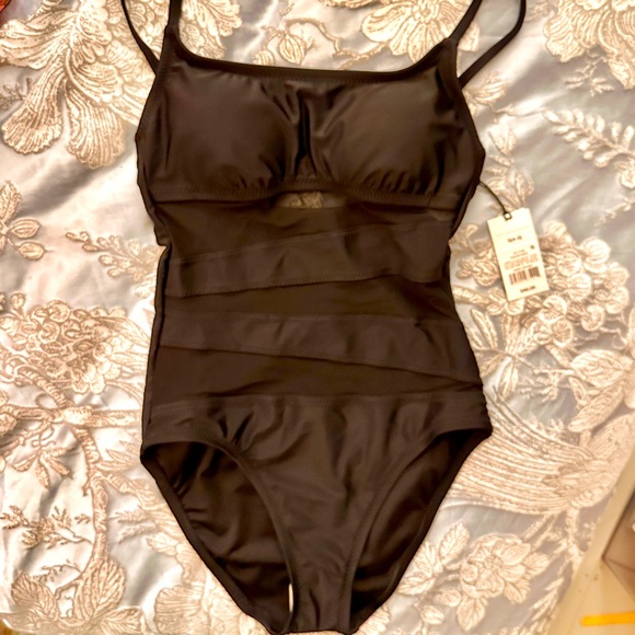 Black Mesh front one piece swimsuit - Picture 1 of 9